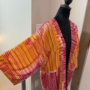 cAbi Open Front Orange Pink Stripe Kimono Cardigan Flare Sleeve Artsy Abstract M